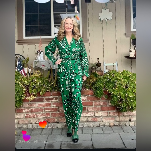 Anthropologie X Farm Rio Dark Green Patterned Jumpsuit Women’s Medium 🐍 Snake - Picture 3 of 7
